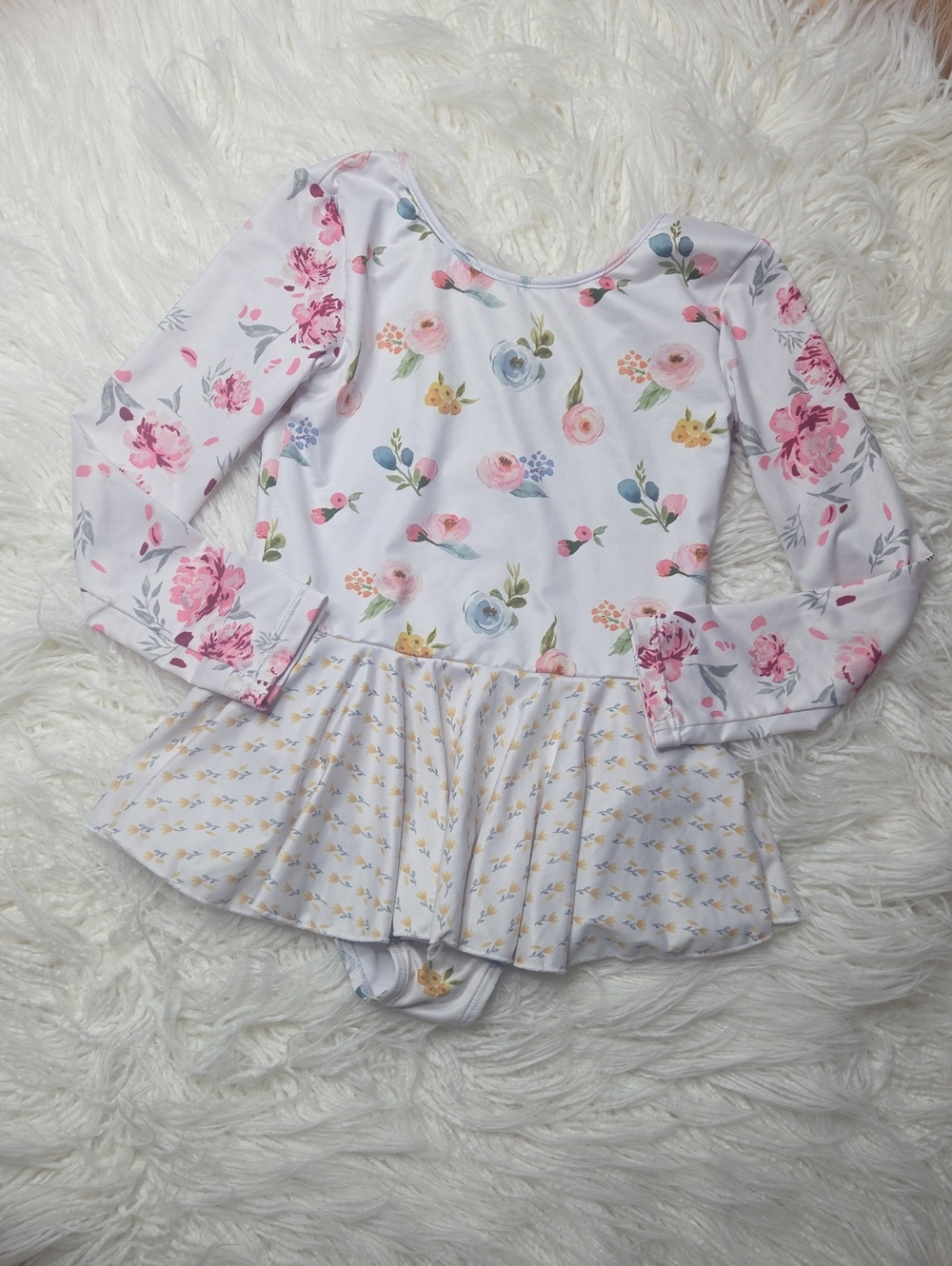 Girls White Floral Ballet Leotard with Skirt Sz 8